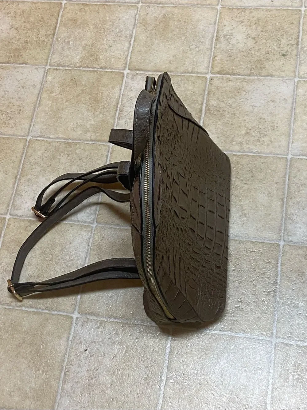 Unbranded Faux Croc-Embossed Dome Satchel in Chocolate Brown Made In China Bag